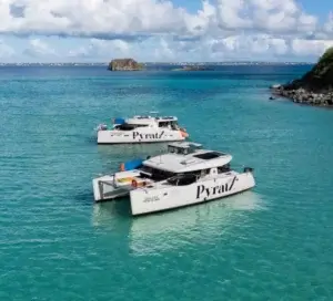 Boats from Pyratz seen from a drone shot at Grand Case