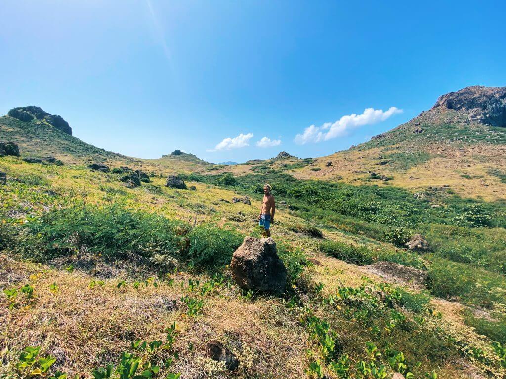 Max, the Captain, hiking on Île Fourchue