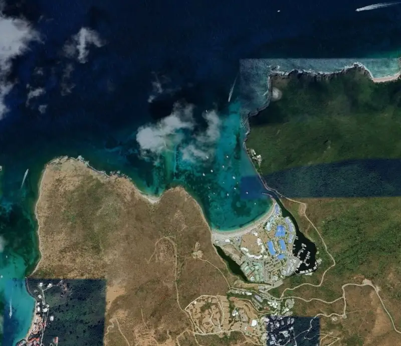 Beach of Anse Marcel St Martin as seen from a satellite picture