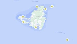 Map made on Google My Maps showing 7 locations for snorkeling on the island of St Maarten