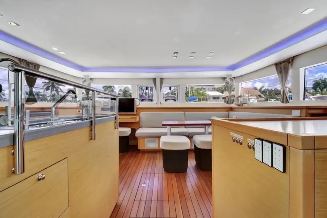Inside living area of a catamaran from Pyratz gourmet sailing