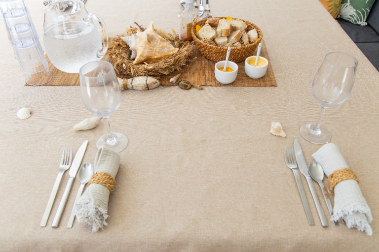 Table setting for our lunch onboard our catamarans during our boat charters