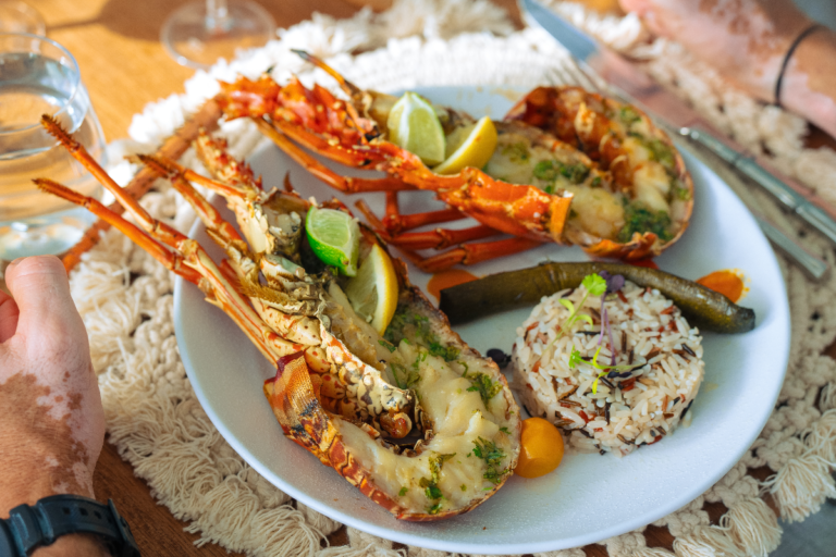 Grilled lobster served during our sailing catamaran charters
