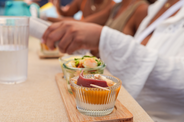 Tapas served during our sunset boat charter in St Martin
