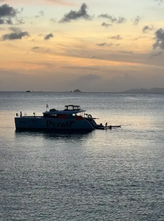 Galaxy during an overnight charter anchored in St Martin after the sunset