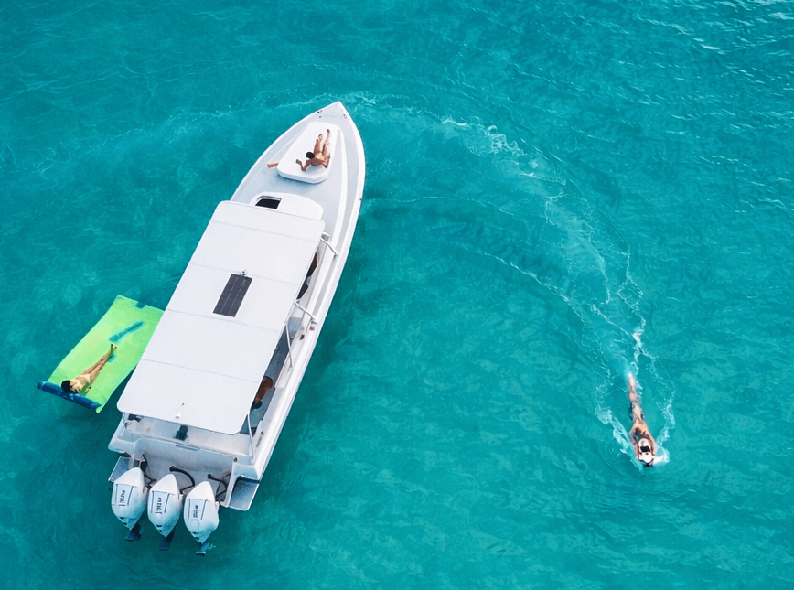 Guests enjoying sea bob and floating mat in Sint Maarten